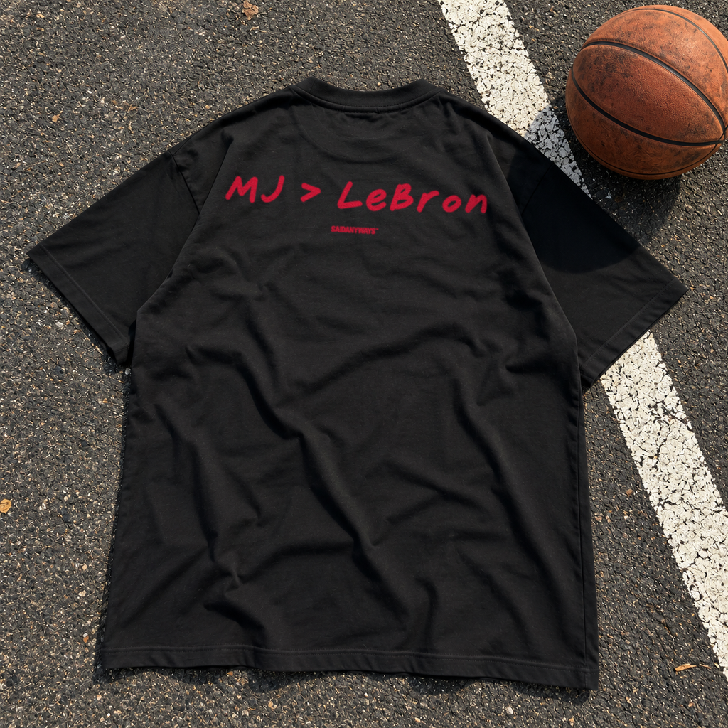 MJ > LeBron Basketball Debate black tee – back print