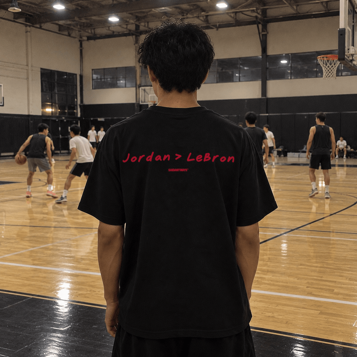 Jordan > LeBron Basketball Debate — Black Tee - SAIDANYWAYSJordan > LeBron Basketball Debate — Black TeeT-ShirtSAIDANYWAYS