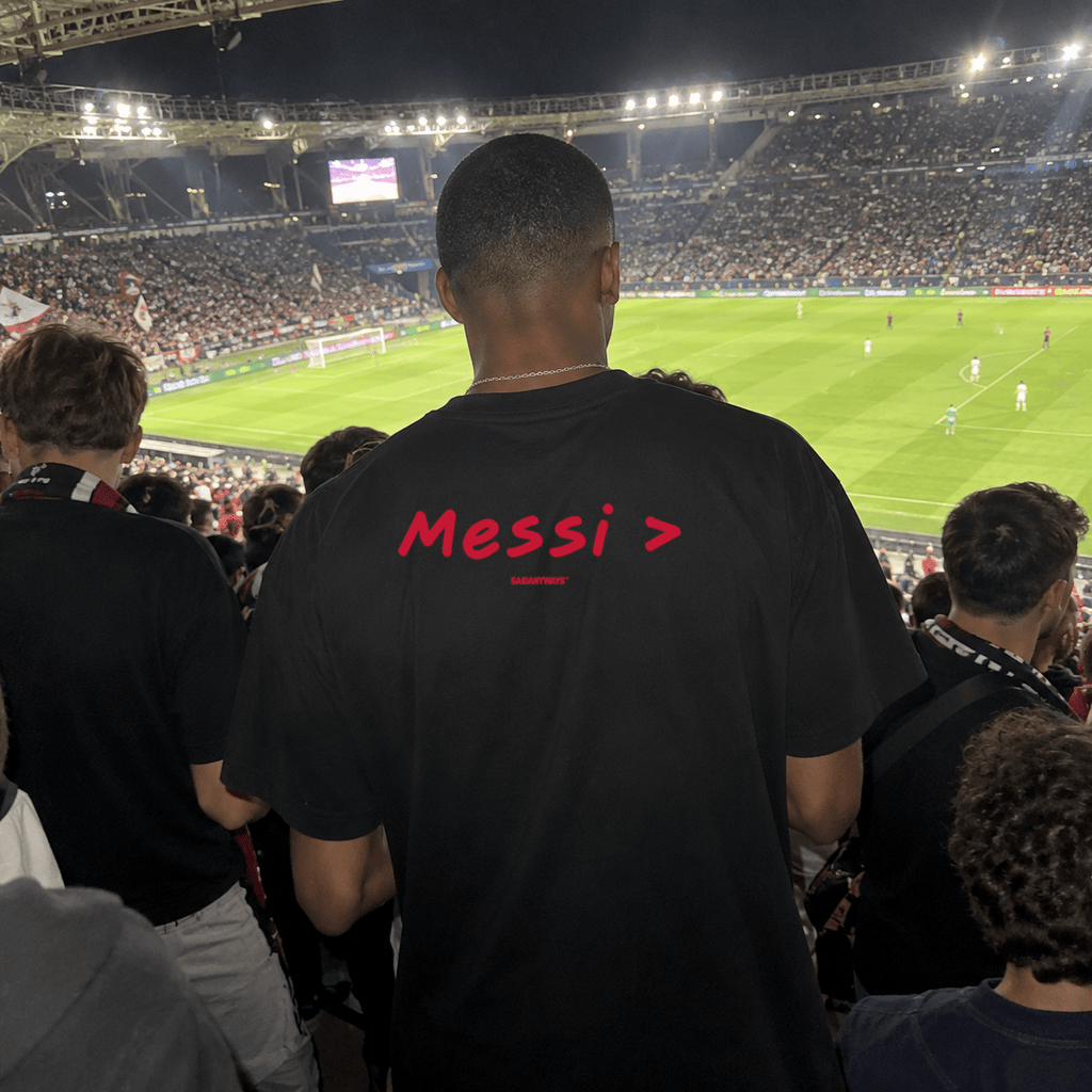 Messi > Football Debate — Black Tee - SAIDANYWAYSMessi > Football Debate — Black TeeT-ShirtSAIDANYWAYS
