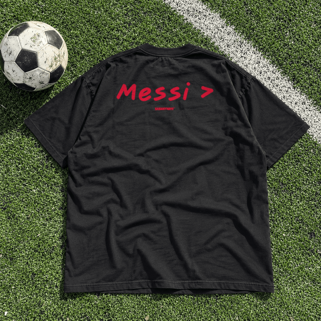 Messi > Football Debate — Black Tee - SAIDANYWAYSMessi > Football Debate — Black TeeT-ShirtSAIDANYWAYS