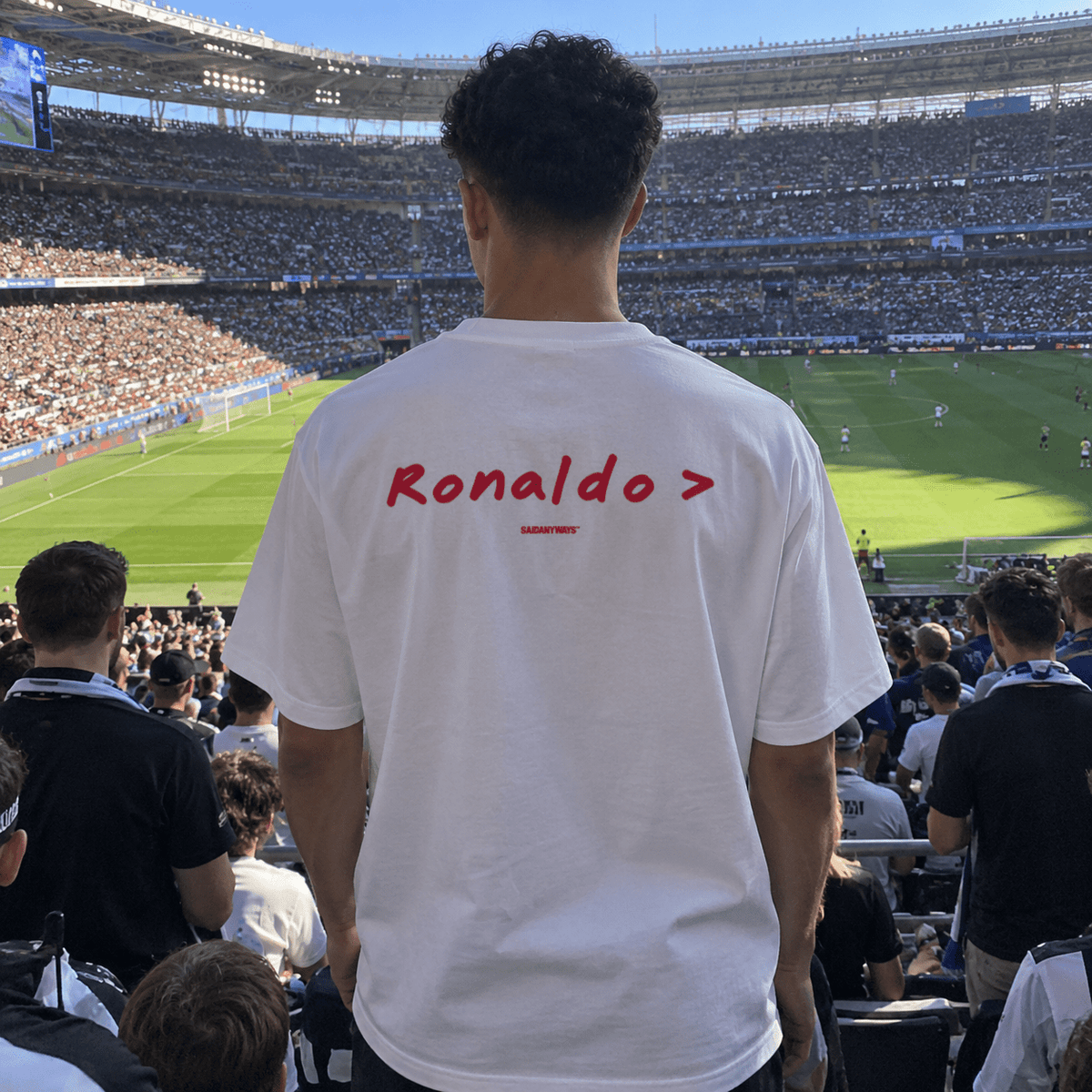Ronaldo > Football Debate — White Tee - SAIDANYWAYSRonaldo > Football Debate — White TeeT-ShirtSAIDANYWAYS